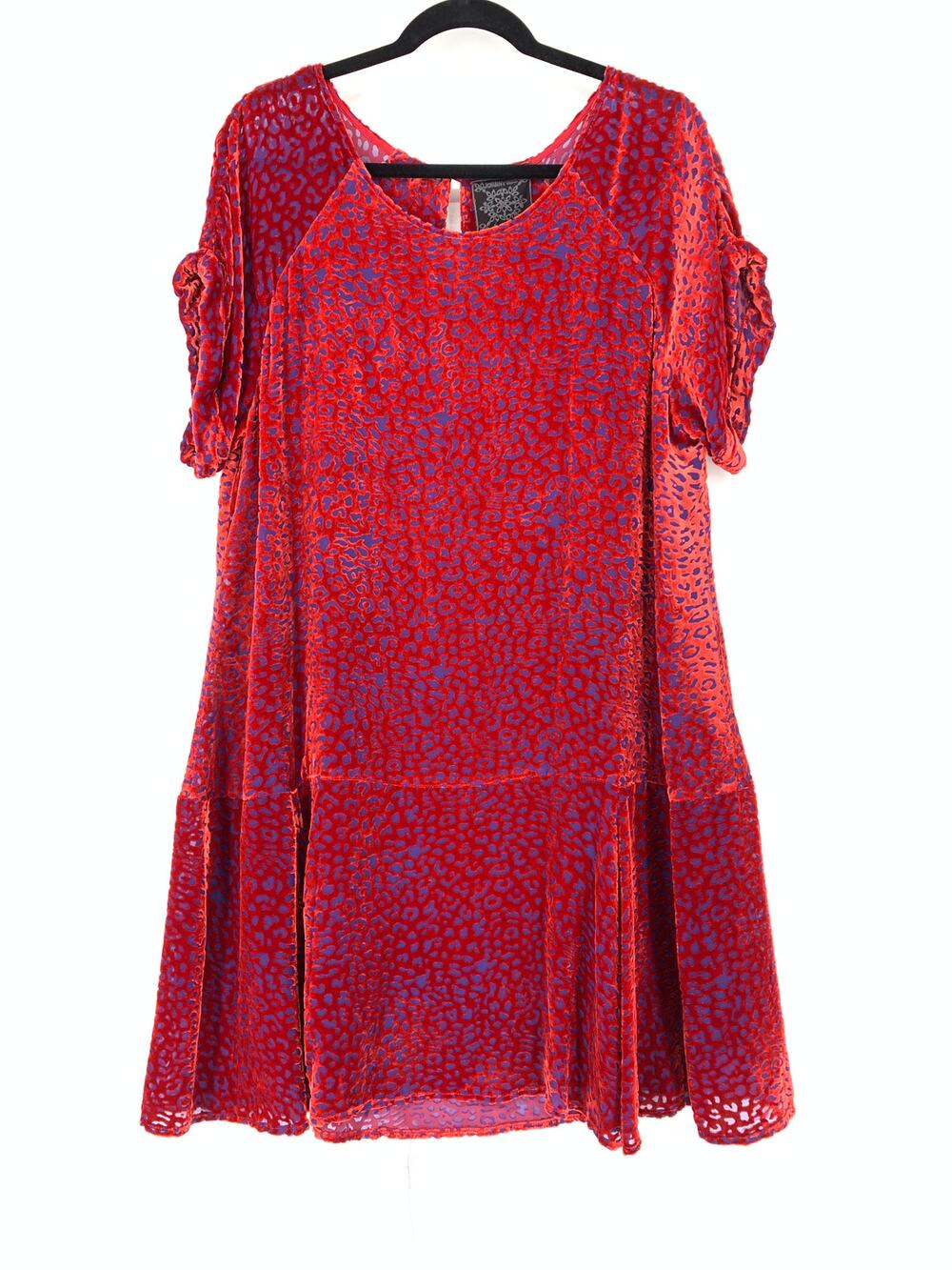 Johnny Was Women's Size L Doris Velvet Burnout Mini Dress Scoop Neck Solid Red